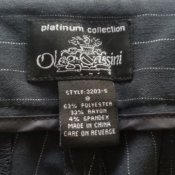 Oleg Cassini Dress Pants Size 8 Mid Rise Navy Blue White Pinstripes Pockets - Picture 5 of 7